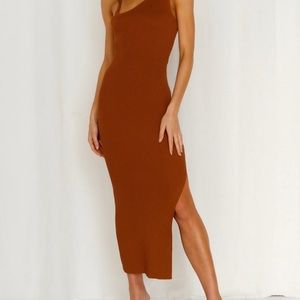 Brown cut out midi dress